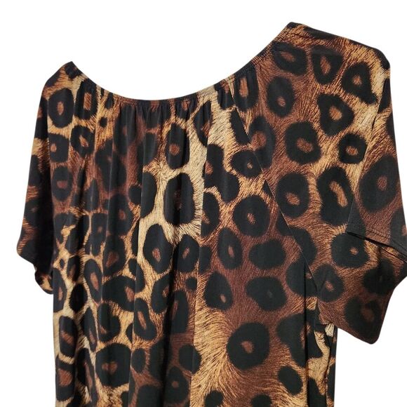 Liz Mccoy Blouse Size 1X Animal Print Tie Front Short Sleeves Stretch - Picture 6 of 11